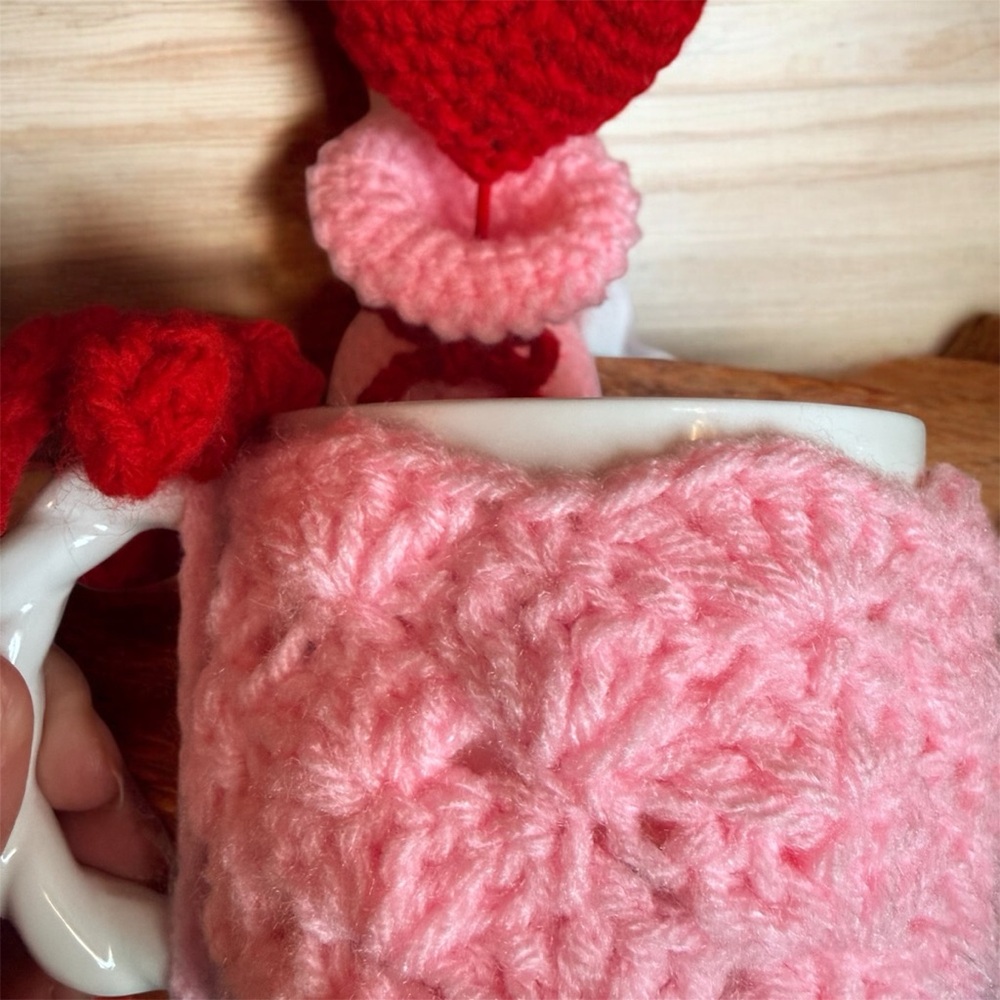 Handmade Crochet Vase w/ Heart + Cozy Mug Set | Valentine Decor | 5” - Picture 5 of 8